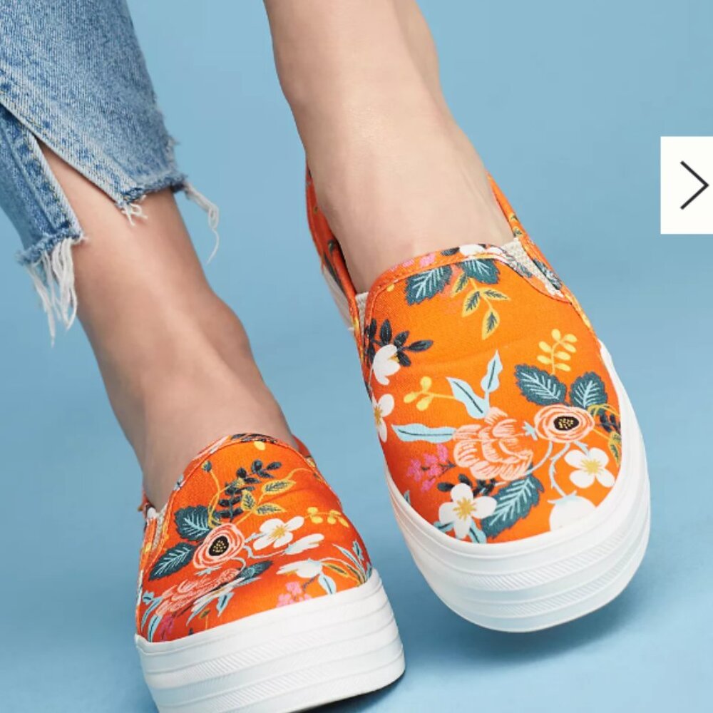 Orange Floral Keds x Rifle Paper Co. Triple Decker Sneakers